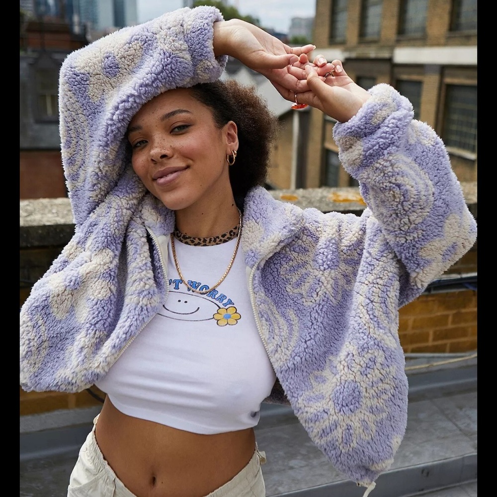 UO PRINTED OLIVIA SHERPA COAT